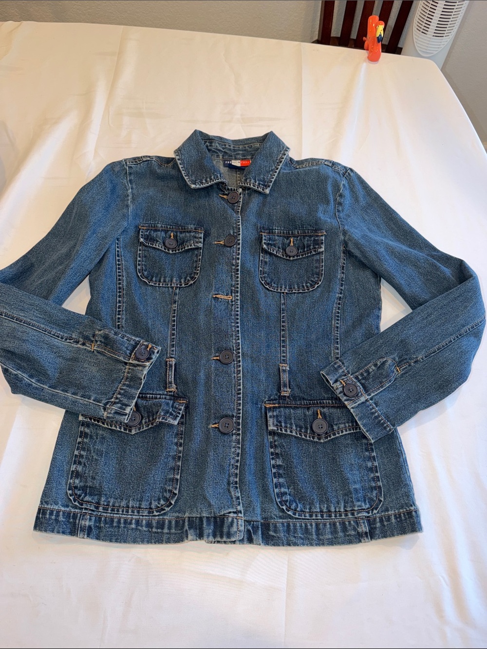 FrenchKuff denim short trench jacket minus belt SZ M